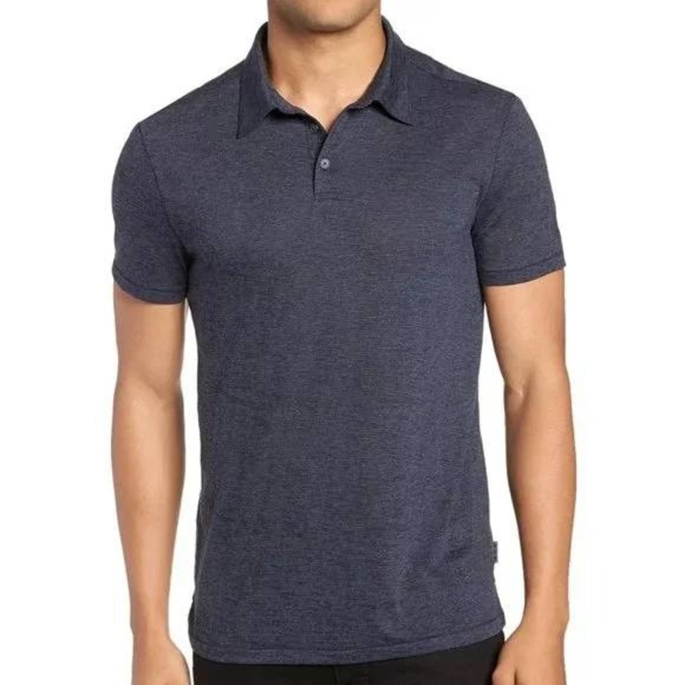 John Varvatos Blue Spacedye Short Sleeve Polo Shirt Mens Medium